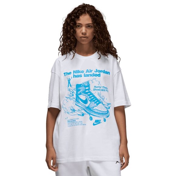 BNWT WOMEN NIKE JORDAN OVERSIZED GRAPHIC T-SHIRT WHITE & BLUE US SIZE MEDIUM (M) - Picture 1 of 12